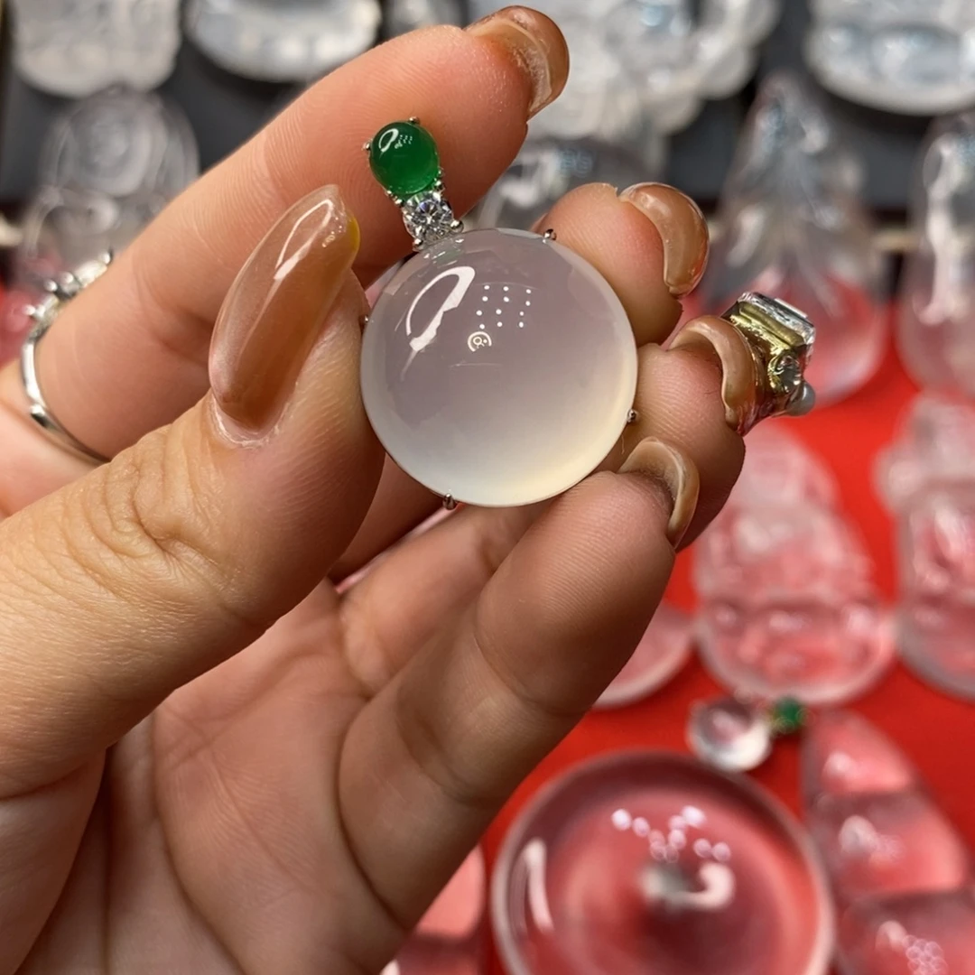 石英质玉银S925镶嵌吊坠