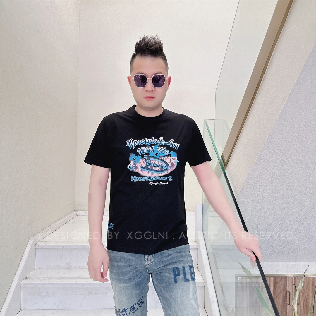 夏季款VPC烫钻字母大D男士品质高端轻奢洋气上档次潮牌短袖t恤