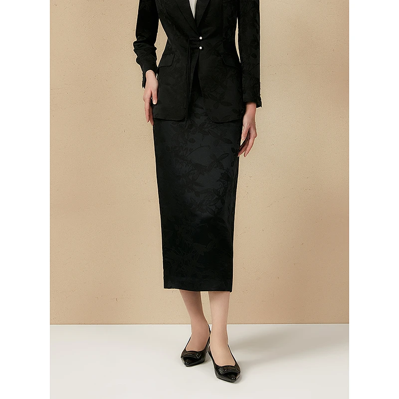 Song of Song/歌中歌气质长袖时尚黑色复古国风半身裙5C35150210