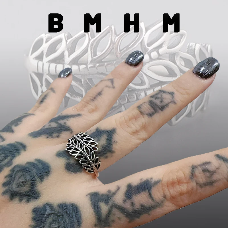 BMHM 铜合金戒指 小众原创设计复古时尚树叶镂空叶子橄榄枝森个性