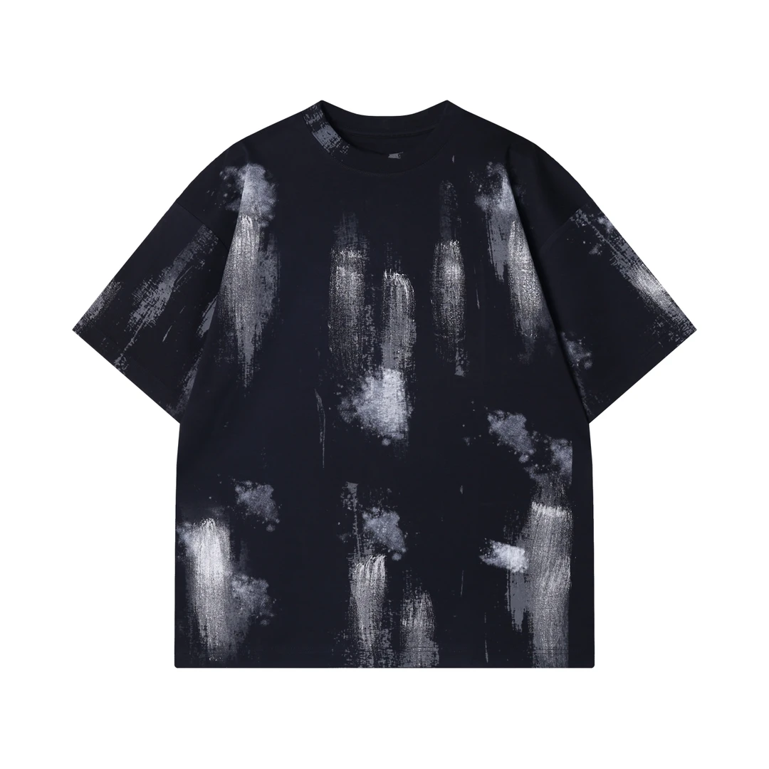 夏季高级感新美式刷漆涂鸦短袖T恤情侣复古潮流潮流套头上衣