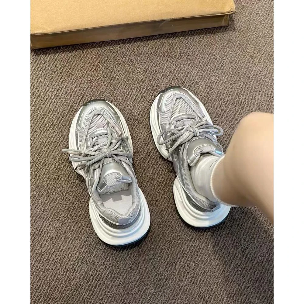 MEIGUI服了！被复古小银灰老爹鞋迷的丝丝的时尚厚底休闲透气鞋子