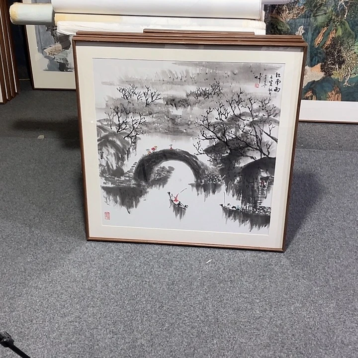 国画手绘画作品带框