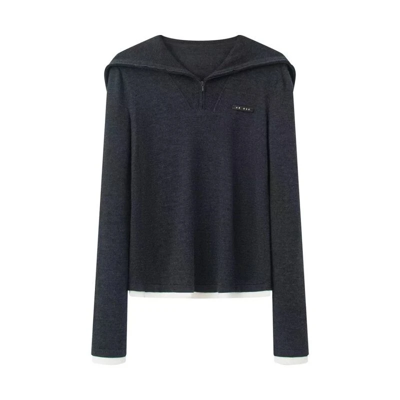 艾家女装2025秋季新款商场同款时尚海军领拼接针织衫AB803054