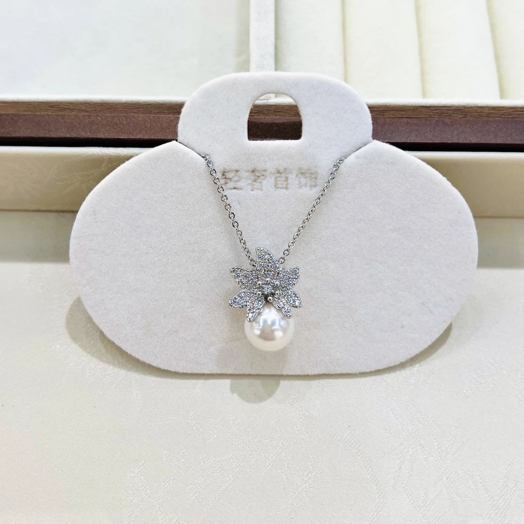 铜合金项链 XL-69法式轻奢满镶花朵珍珠精致百搭锁骨链