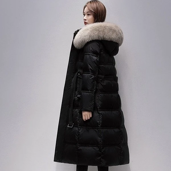 真狐狸毛领羽绒服女款高端女中长款2025新款时尚宽松加厚百搭外套