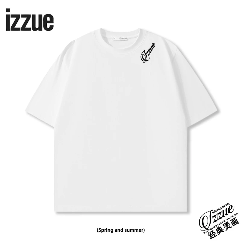 it.izzue短袖潮牌夏季宽松落肩款休闲T恤上衣男士纯棉重磅五分袖