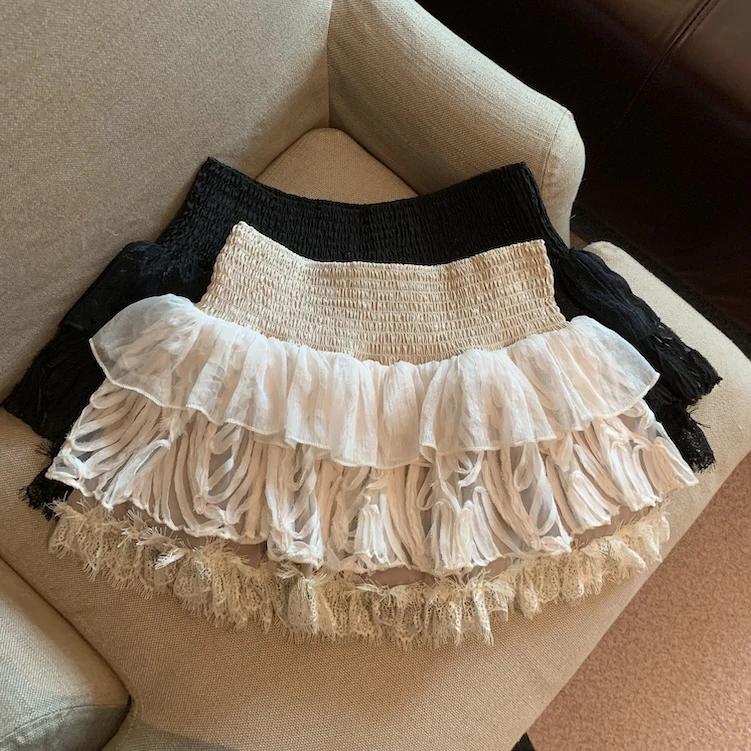 高级感法式2025夏季新款百搭蕾丝花边裙摆甜美辣妹蛋糕裙蓬蓬裙女