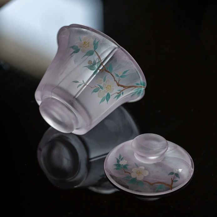 【荼梦令】手绘山茶花紫琉璃盖碗130ml