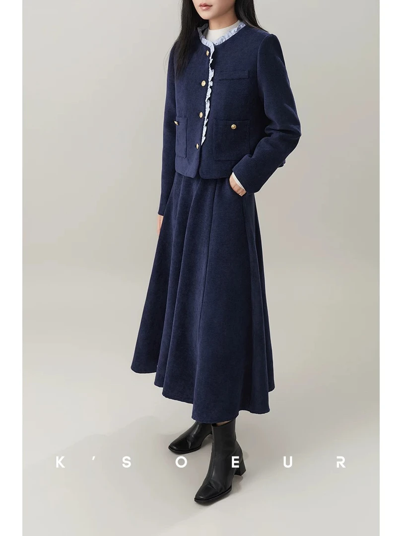 【梦露套装】厚实保暖 短款上衣+伞裙 气质通勤套装女