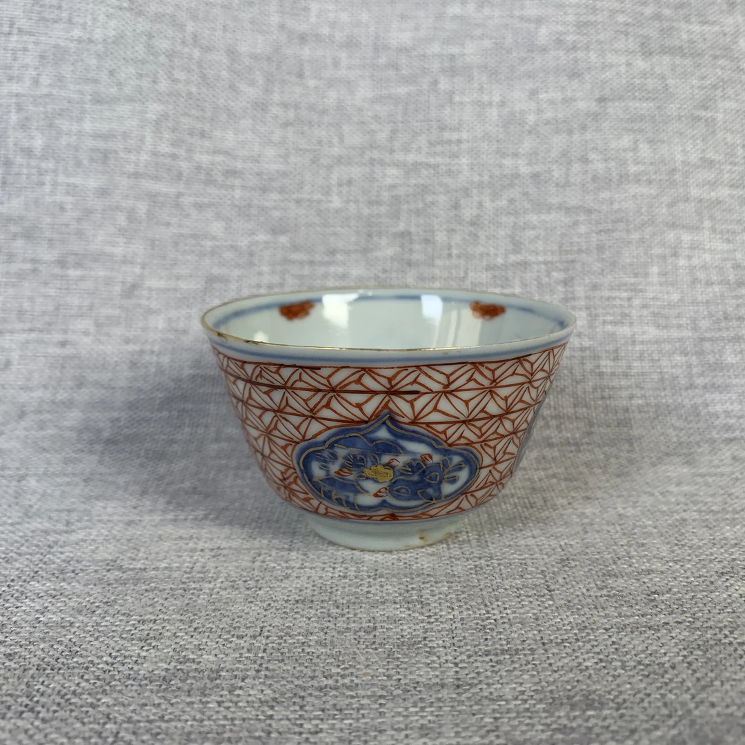 清代青花矾红描金人物杯古瓷器国营镇江市文物商店库出3068358