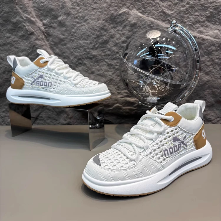 时尚潮流老爹鞋2025新款夏季镂空编织网面鞋男鞋厚底增高运动跑鞋