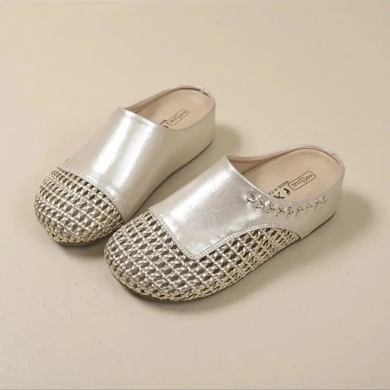 2025年新款女士圆头时尚百搭夏季复古单鞋罗马外穿懒人凉鞋女凉拖