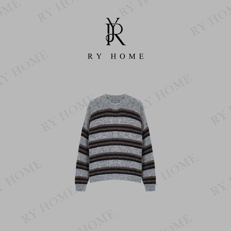 【容雨RYHOME】撞色条纹套头羊毛针织衫253M3009