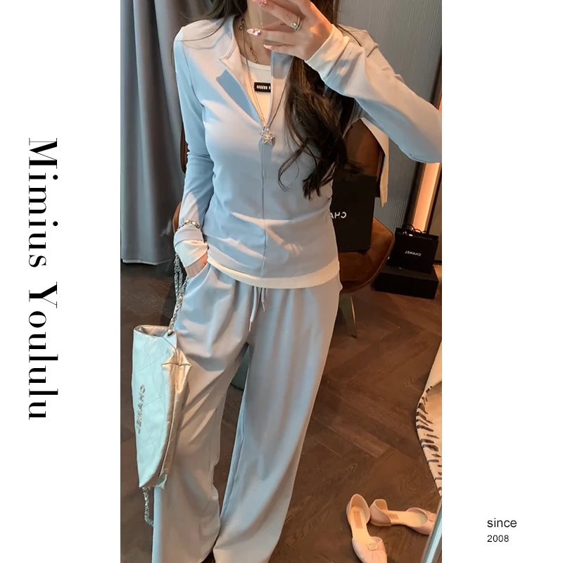 【mimius】&C游鹿鹿 休闲通勤撞色显瘦上衣+长裤 G02088