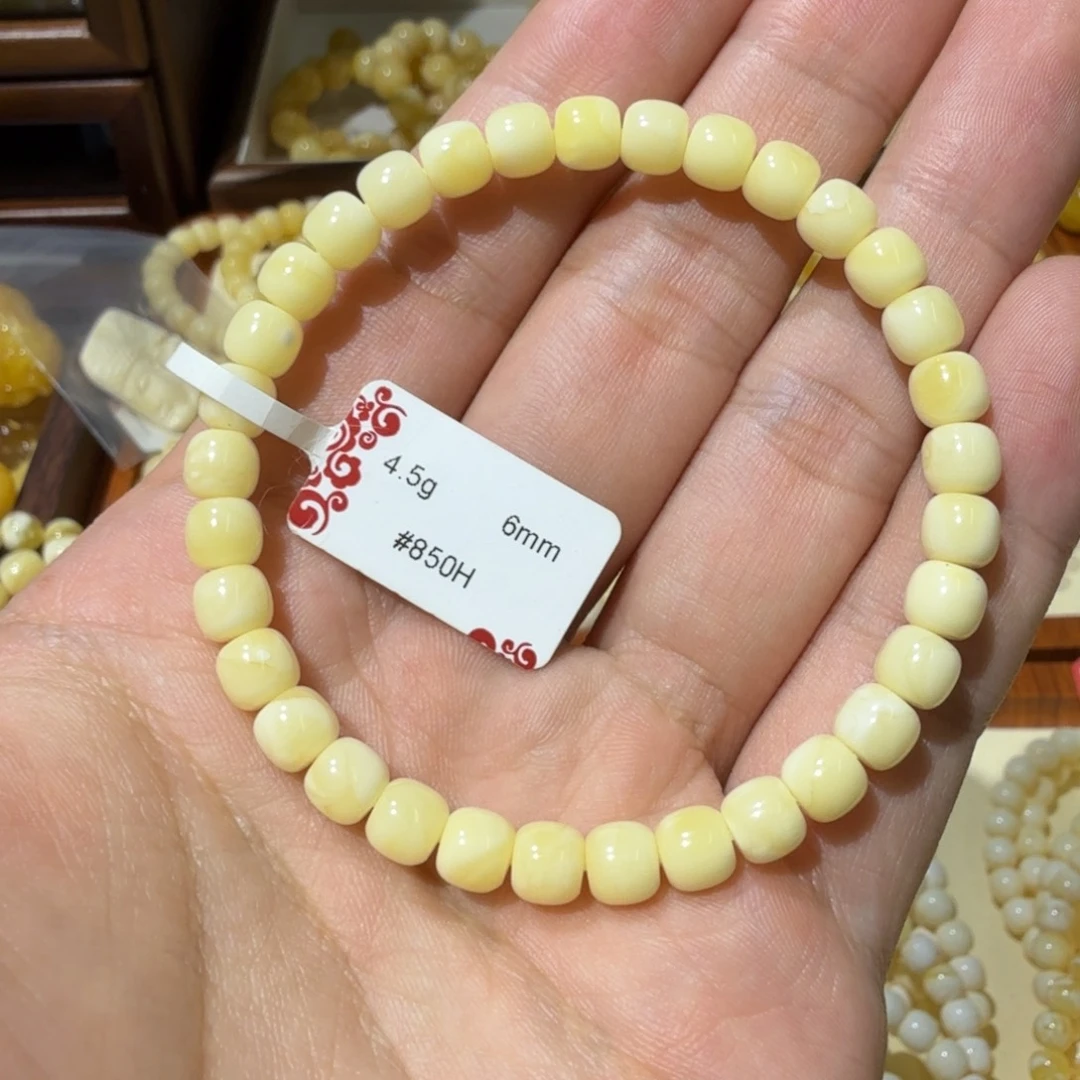 未镶嵌蜜蜡手链6+俄料浓白蜡精工老型手串