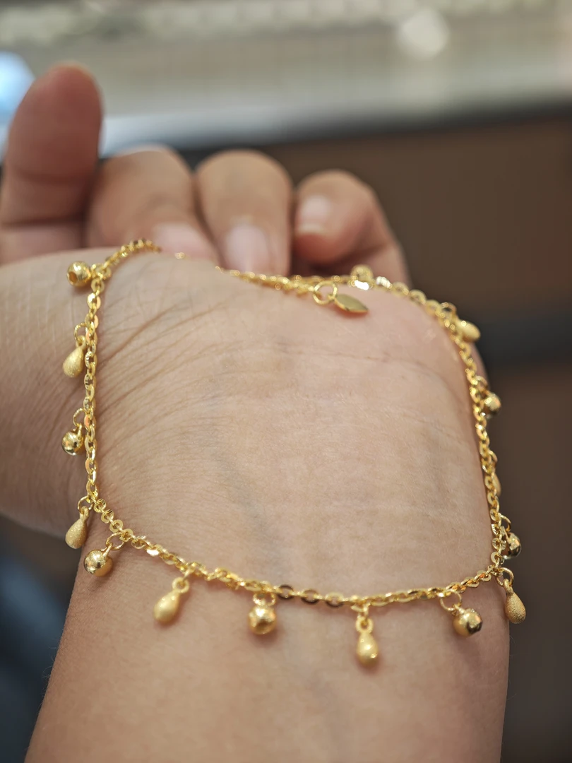 【桃觅】足金999流苏水滴脚链