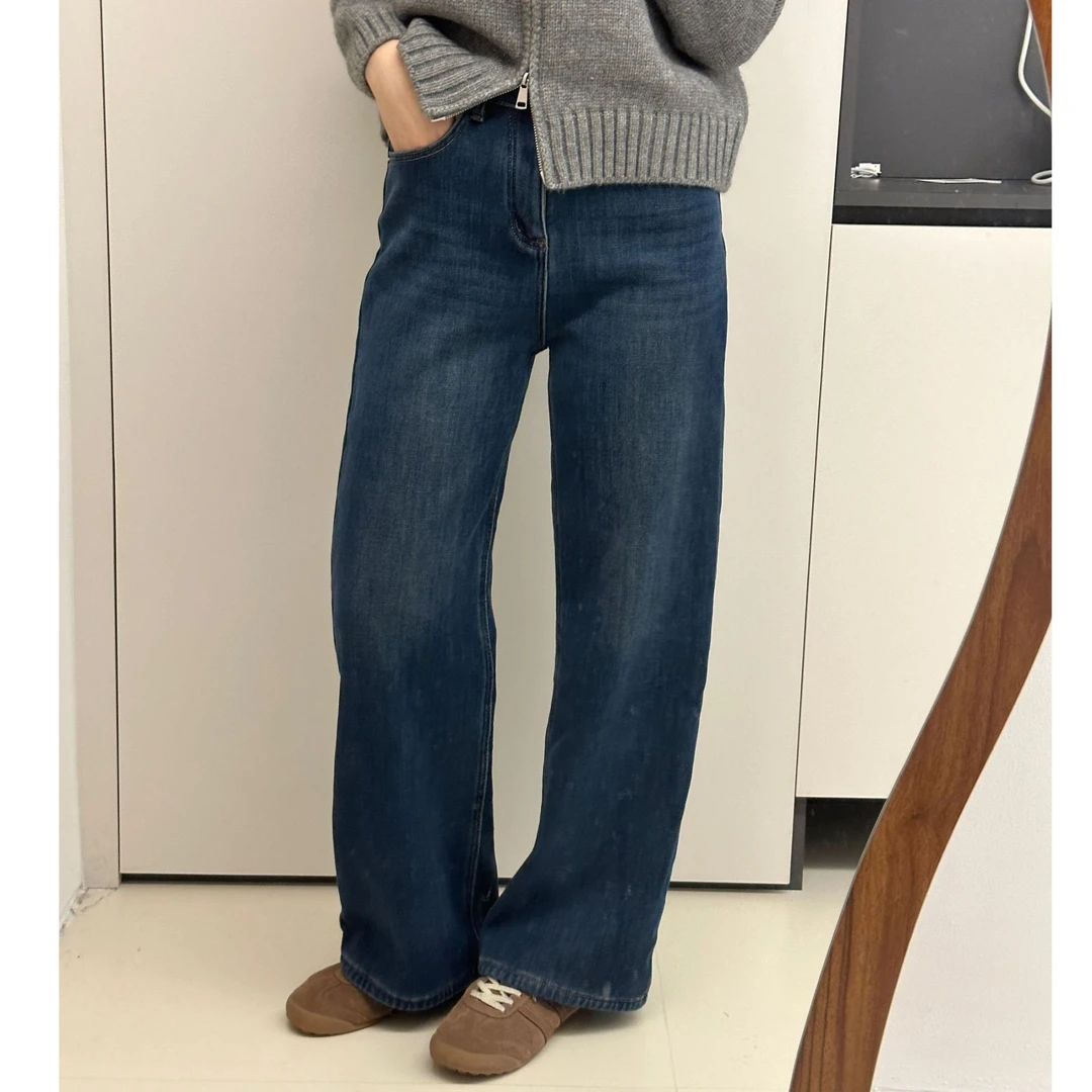 冬款两色加绒窄版直筒牛仔裤（穿到140斤裤长103以上）
