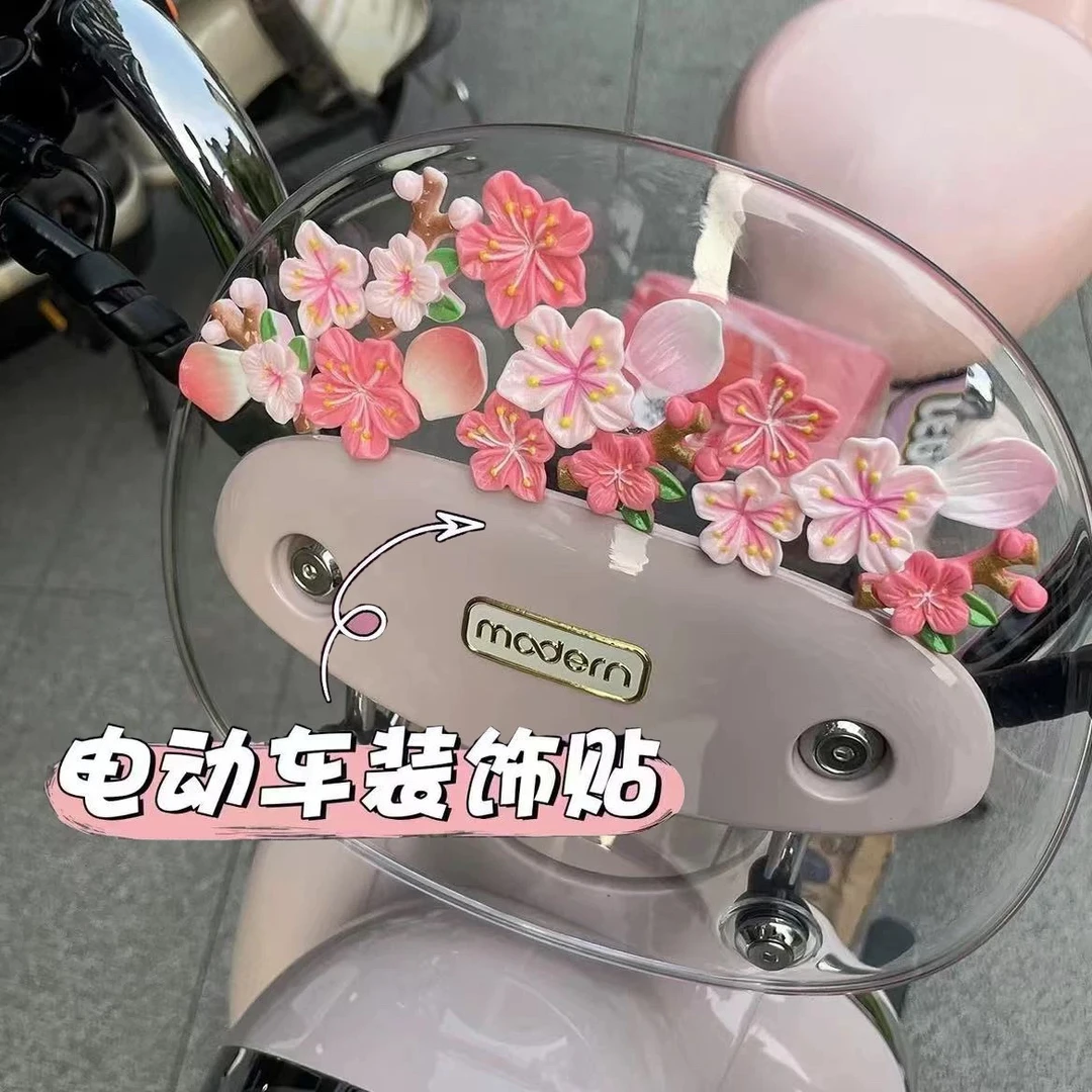 汽车电动车创意网红尾标桃花贴3D立体贴汽车外观内饰装饰用品摆件