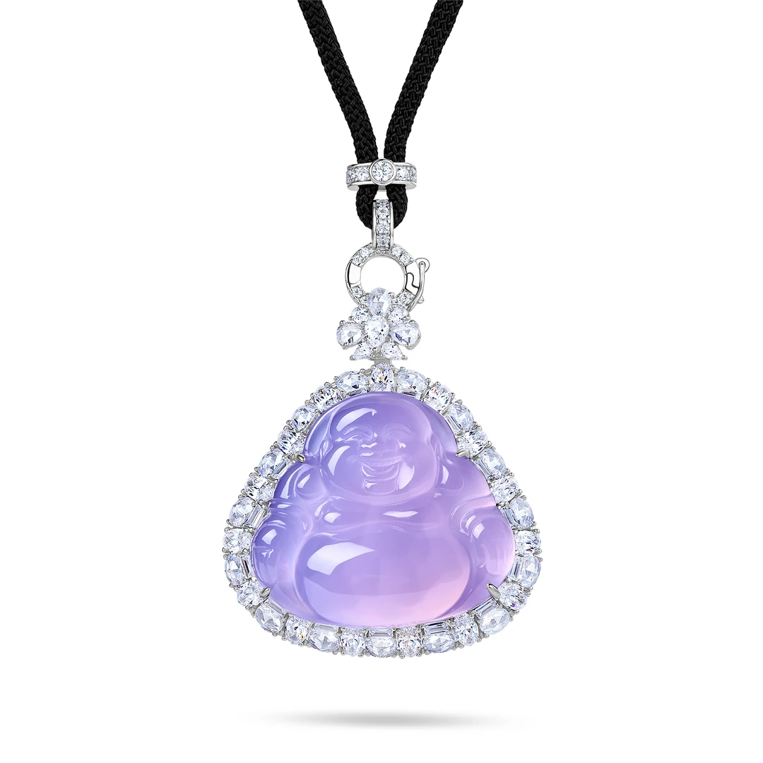 尹缦925银镶天然玉髓紫罗兰佛公方钻T钻吊坠时尚品质珠宝直播欧若
