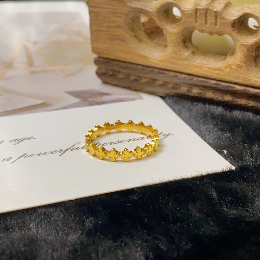 足金999四叶草戒指实心古法传承气质轻奢时尚情侣简约经典哑光