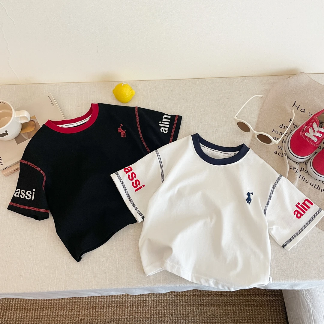 2025儿童夏季新款时尚百搭刺绣T恤中大童洋气半袖韩版宽松帅气