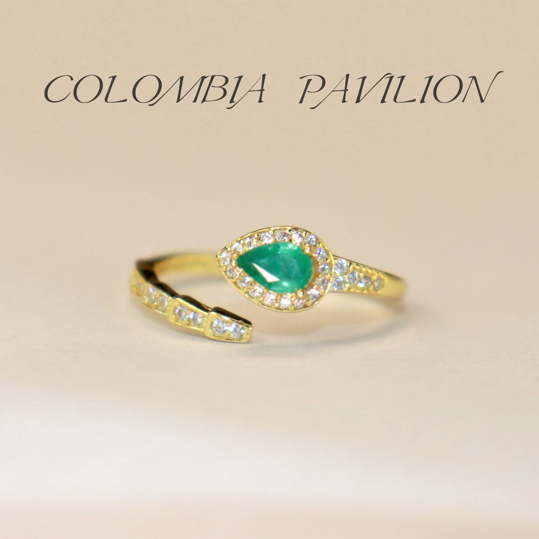 【灵蛇】S925银-天然祖母绿戒指-水滴-4mmX6mm-9102