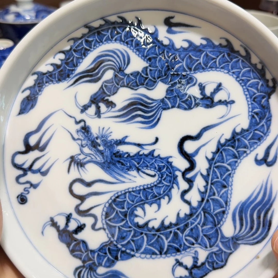 青花铠甲龙壶承杯