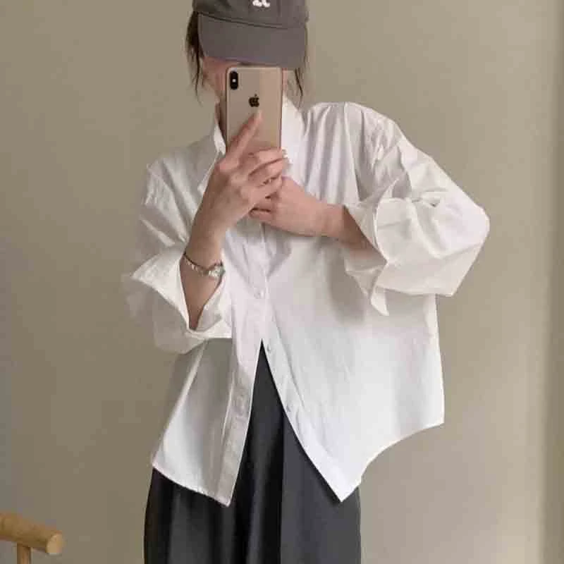 2025新款衬衫女显瘦百搭简约韩版氧气长袖纯色时尚翻领小众设计感