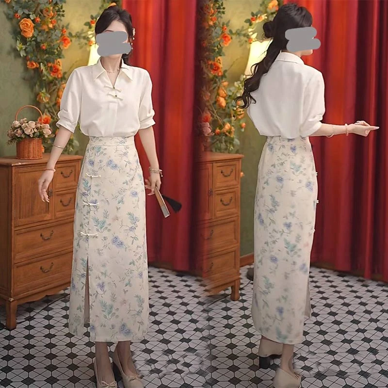 香朵儿休闲千金风高级感套装女2025夏季新款小众洋气衬衫花色裙子