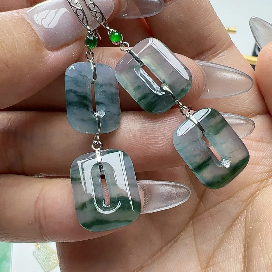 翡翠18K金镶嵌耳饰会****瓜天然缅甸A货翡翠