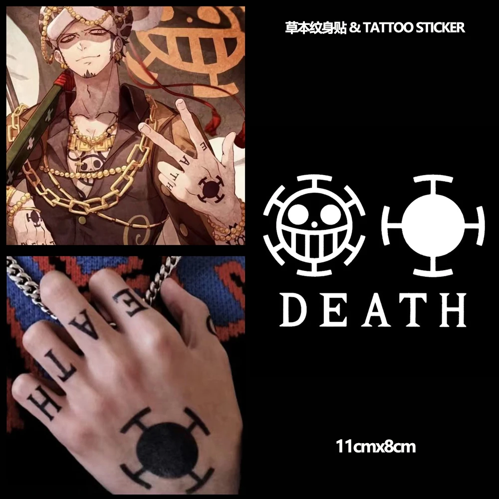 海贼王罗草本纹身贴纸男女图案持久防水逼真卡通手指手背不反光