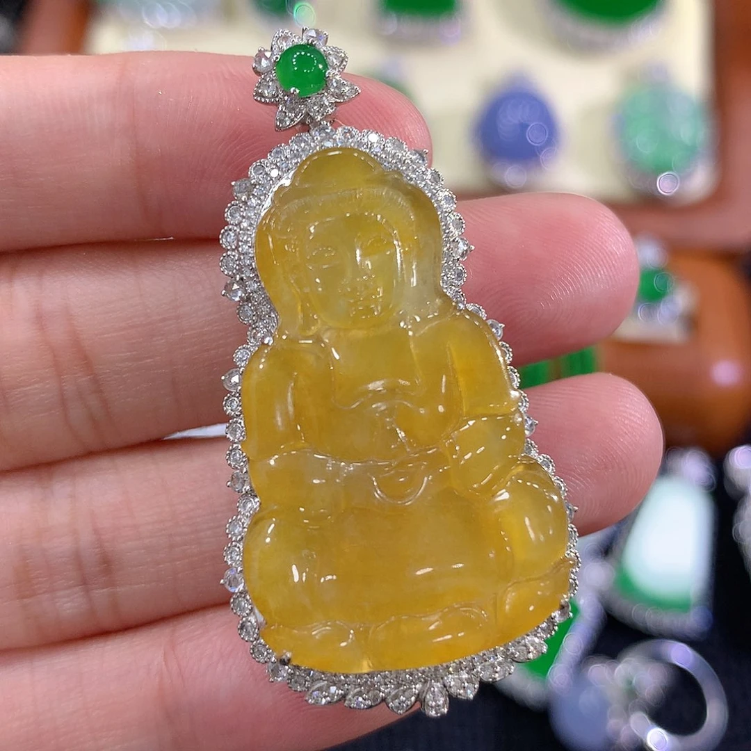 【闪购商品】翡翠18K金镶嵌吊坠(不含链)观音