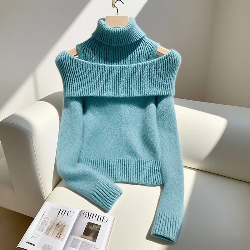 纯欲慵懒风女装纯色高领针织衫早秋季新款高级感洋气百搭长袖上衣