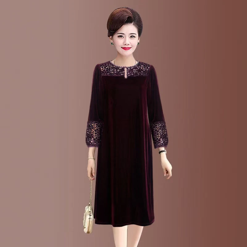 P0-913气质时尚休闲百搭中国风妈妈装连衣裙