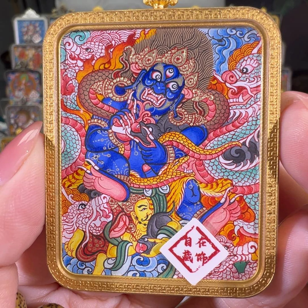 吊坠黑财热贡纯手绘唐卡