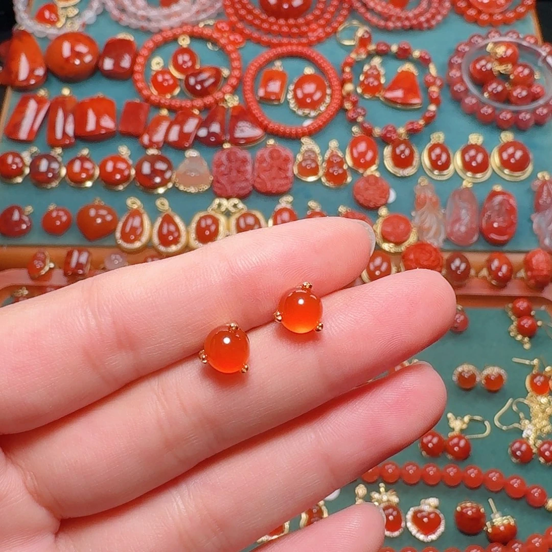 南红玛瑙银S925镶嵌7+耳饰