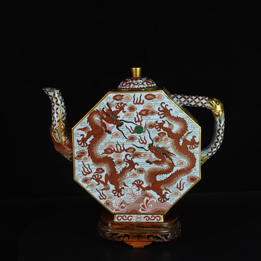 LABC250219008【十竹斋】民国景泰蓝八方龙纹扁壶