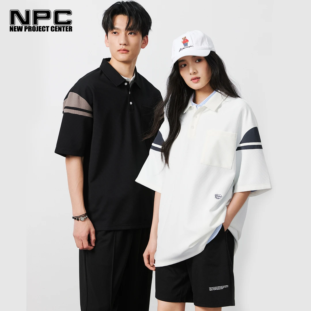 NPC潮牌袖子撞色条纹口袋POLO衫男爱心刺绣翻领舒适NP54TP31 J