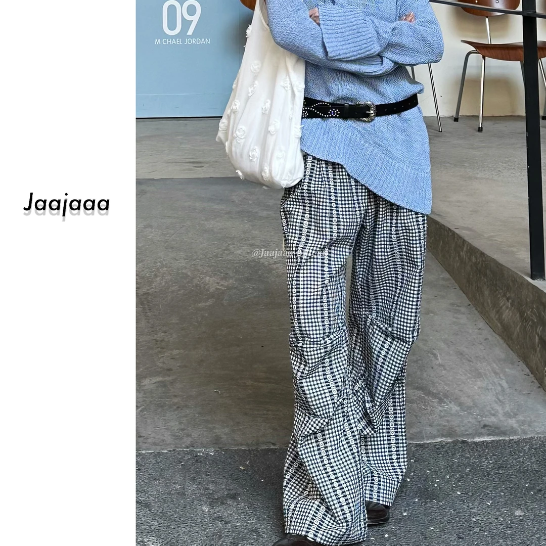 Jaajaaa弥漫底片 休闲花边抽绳格子裤百搭/ABXA