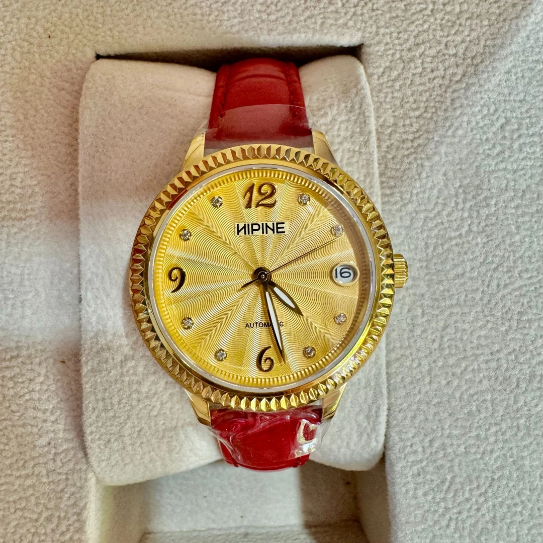 女士金表999足金进口机械金表女款防水情侣时尚真金单表真皮经典