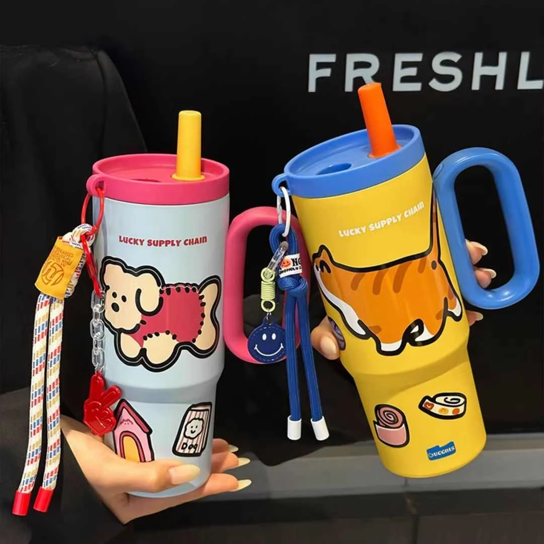 Gucgres可爱保温杯大容量吸管水杯冰霸杯巨无霸便携式杯子学生