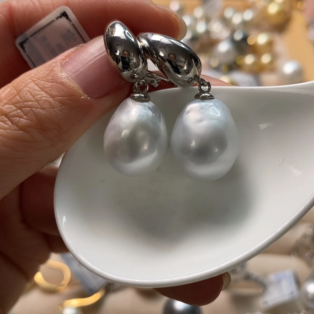 海水珍珠耳饰银S925镶嵌