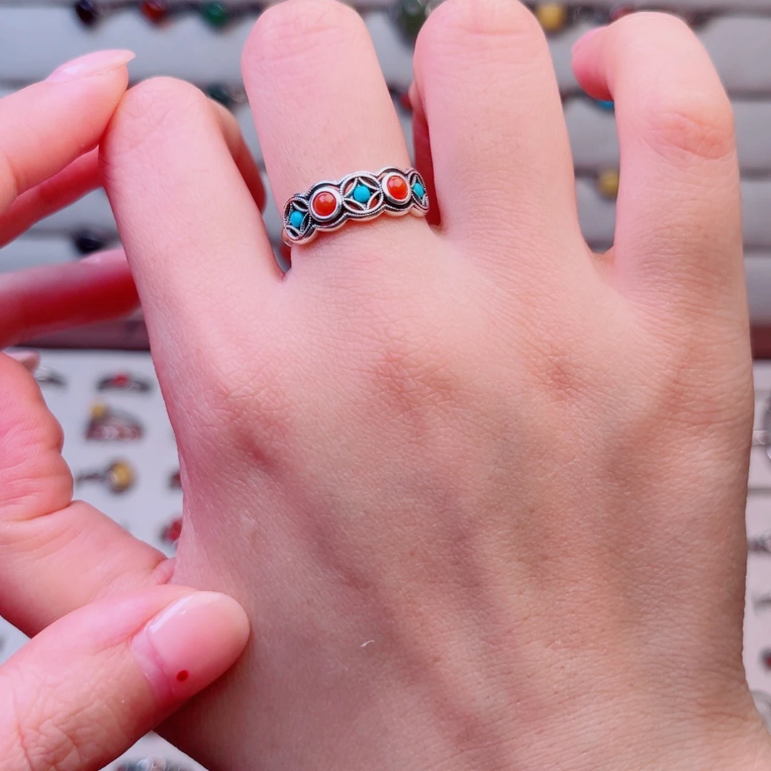 背***影足银大理石纯银戒指