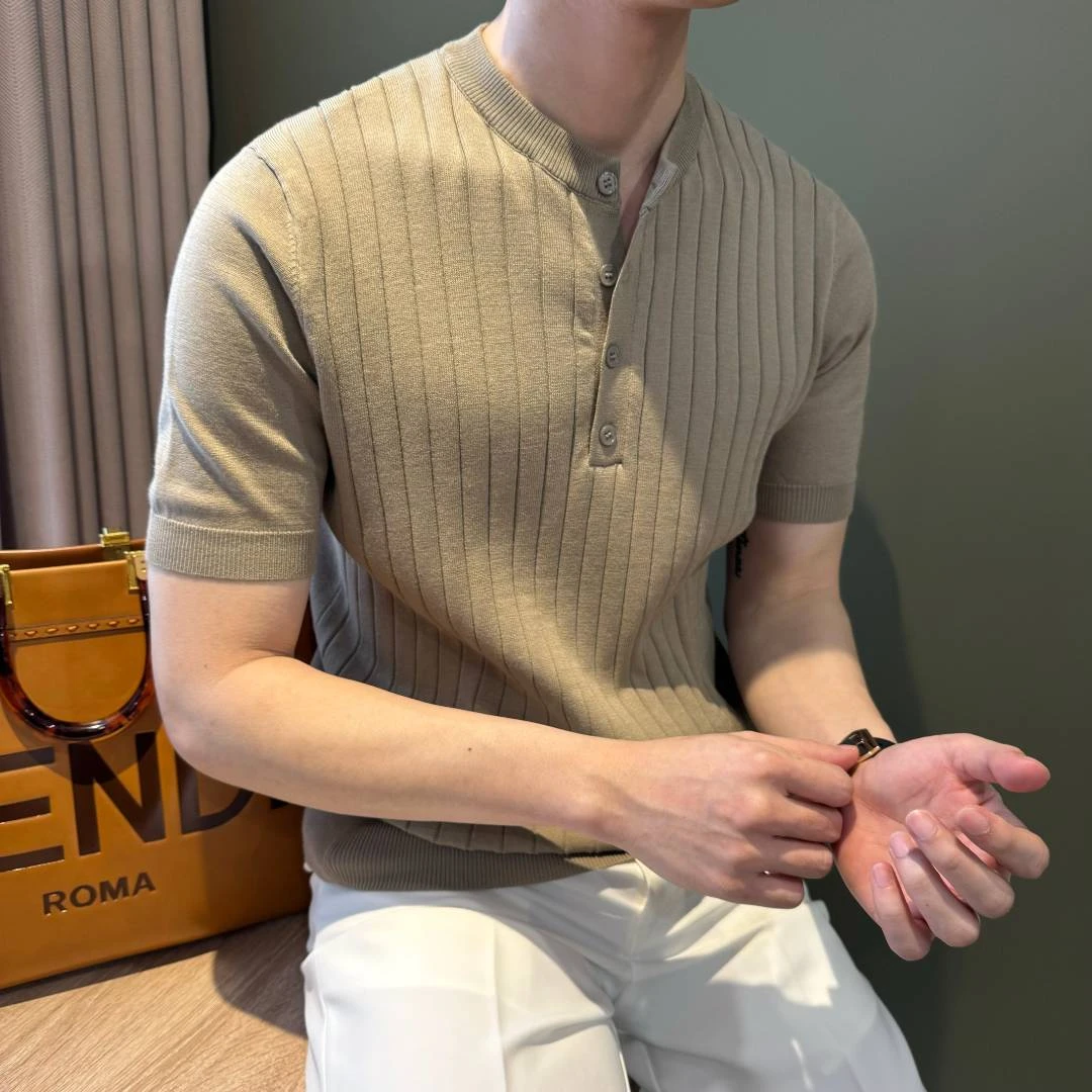 WUSHE物社【亲肤凉感】夏季薄款简约冰丝T恤男士百搭短袖透气针织衫