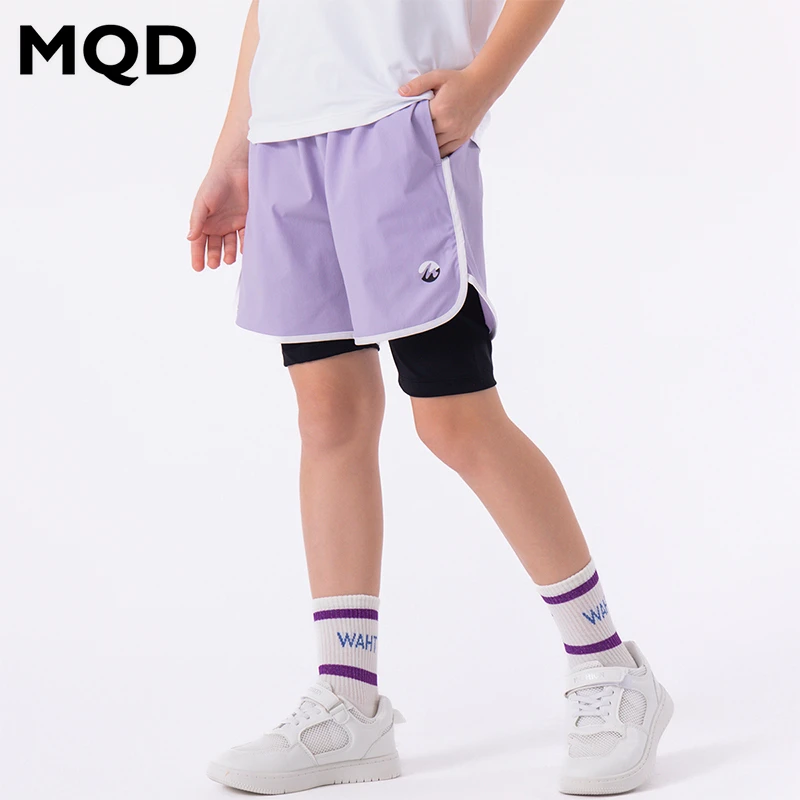 MQD儿童夏季假两件运动短裤女童男童透气速干中大童中裤6642T1602