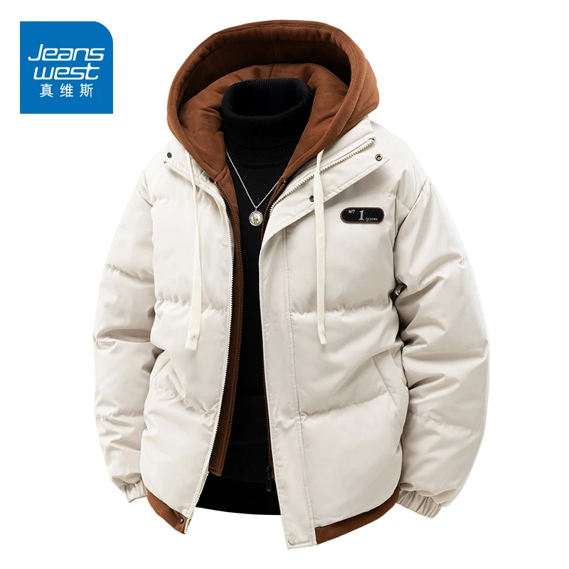 真维斯2025新款秋冬季新款棉衣男款连帽假两件设计感宽松休闲棉服