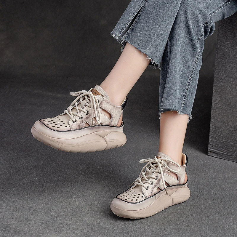 【清仓特惠】2025新款镂空真皮凉鞋高帮透气百搭款运动鞋软底软面