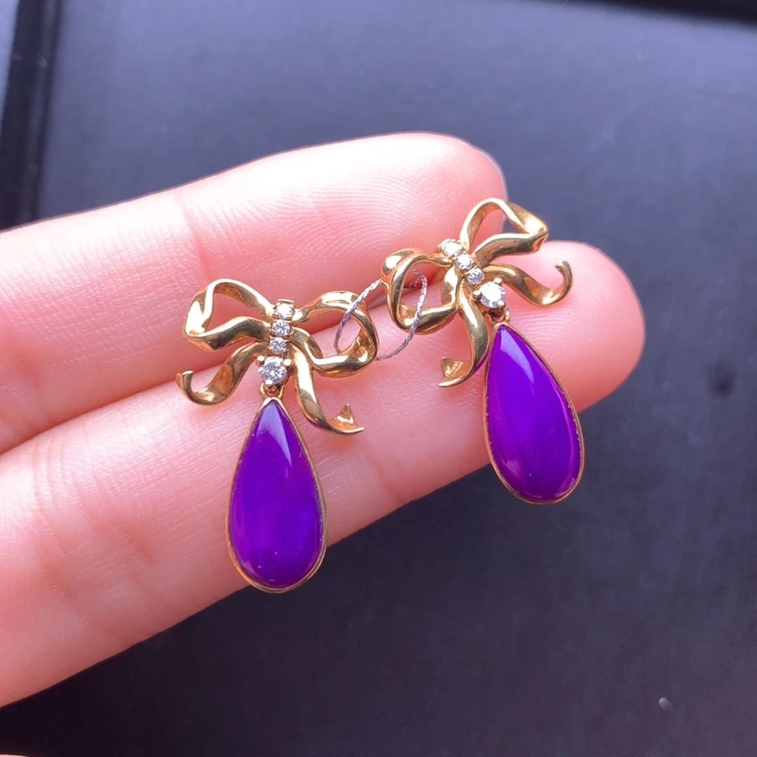 苏纪石（舒俱来）耳钉18K金镶嵌