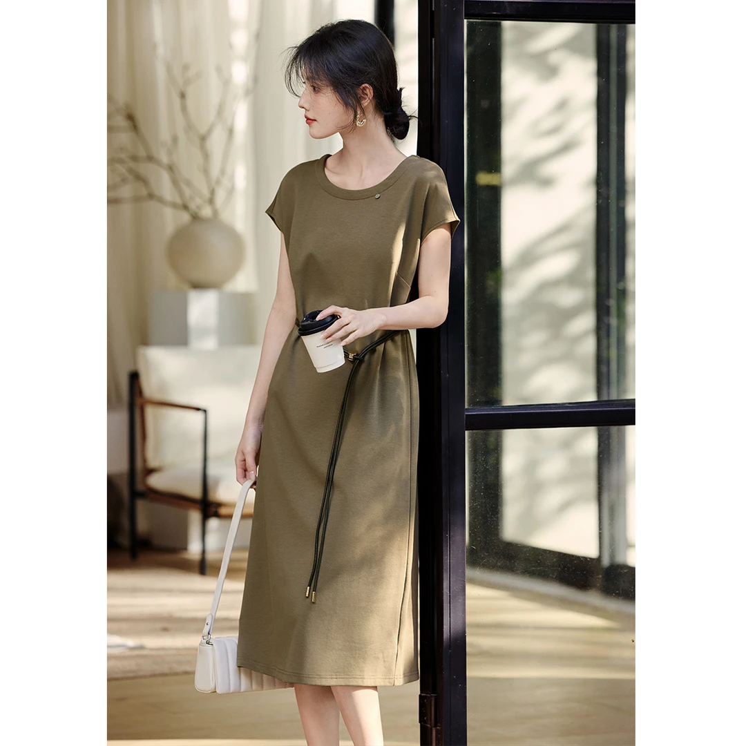 XWI/欣未25秋新款简约优雅气质慵懒风显瘦长款连肩袖连衣裙女2246